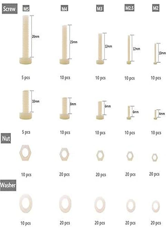 REES52 M2 M2.5 M3 M4 M5 (Total 270pcs) Nylon Screw/Nut/Washer Assortment Kit Come with Plastic Box - Image 2